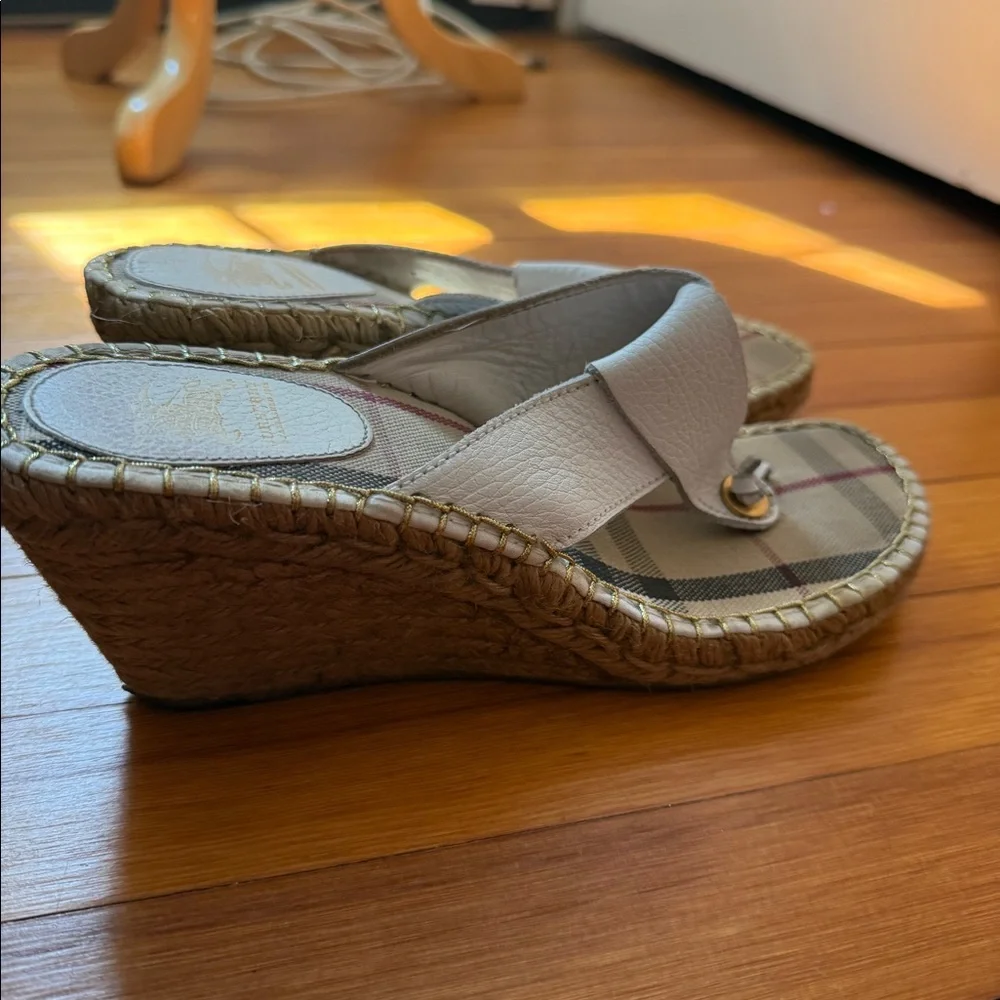 Burberry Check Espadrille Wedge Sandals Leather41